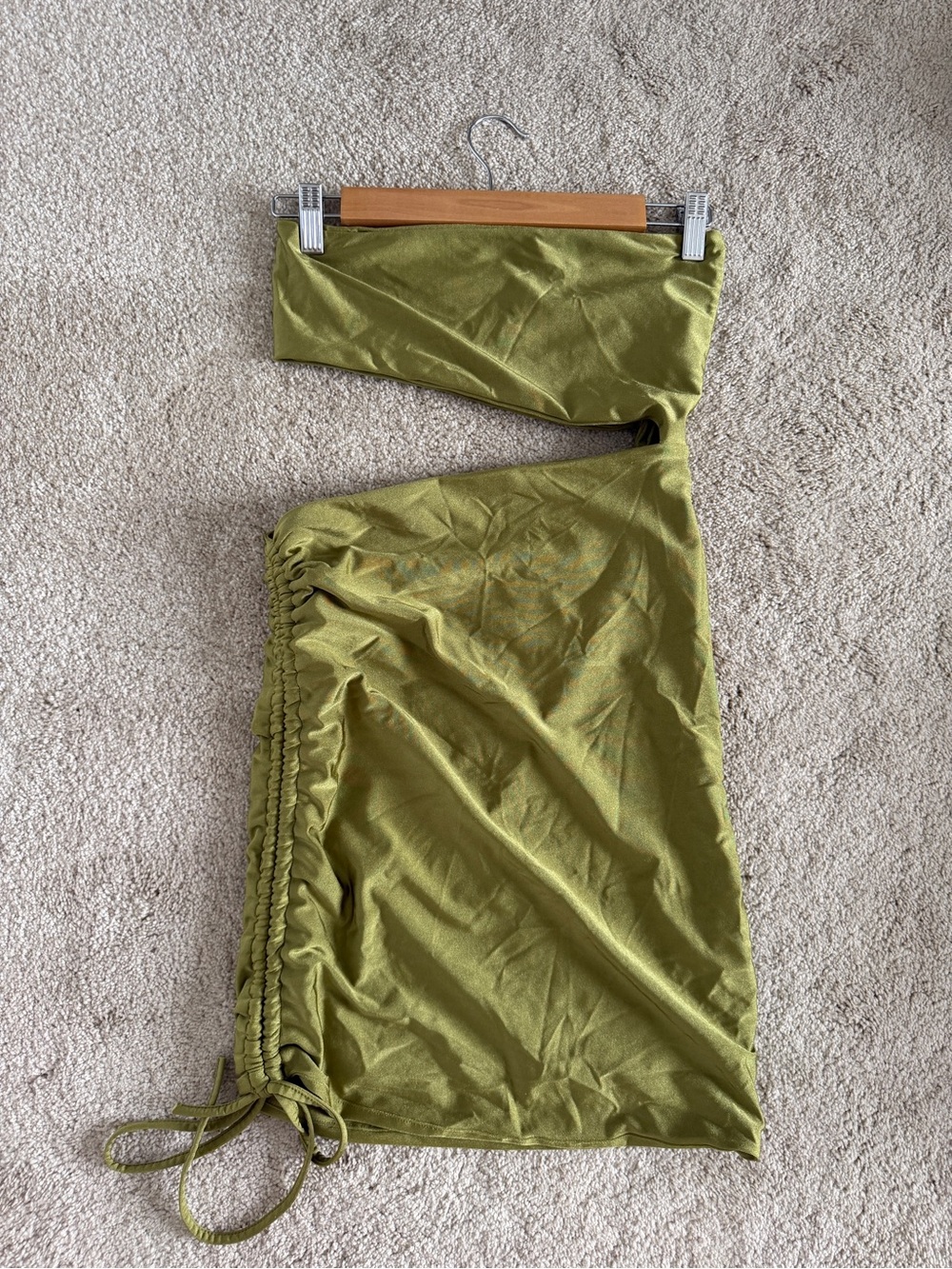 EDIKTED Olive Green Asymmetric Ruched Women’s Mini Dress